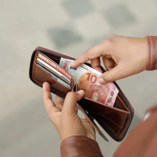 brown leather wallet for men - Alperto 4257. RFID-protected wallet with cards, cash, and multiple compartments.