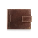 Brown trifold cardholder wallet for men - Alperto 4269. Luxury oiled leather wallet with tab button closure and a distressed finish.