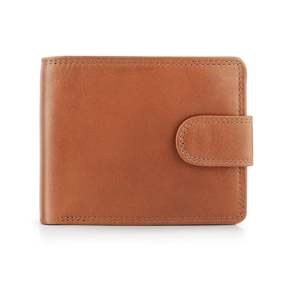 Wholesale Men’s Trifold Brown Leather Wallet with Coin Pocket