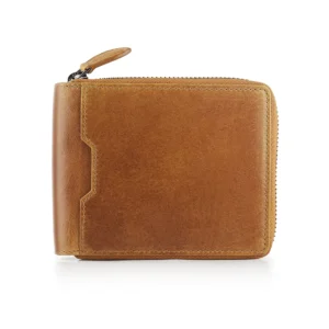 Tan leather zip-around wallet for men - Alperto 4257. Genuine leather wallet with a compact design and secure zip closure.