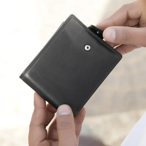 Black Genuine leather wallet with tab closure