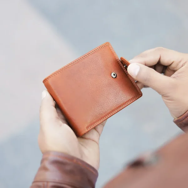 Brown Genuine leather wallet with tab closure