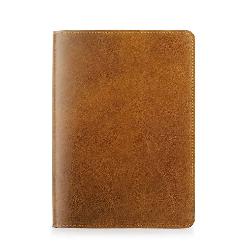 Front view of the Tan Leather Diary Cover Mayfair 2519 made from genuine oiled leather with a warm, natural finish.