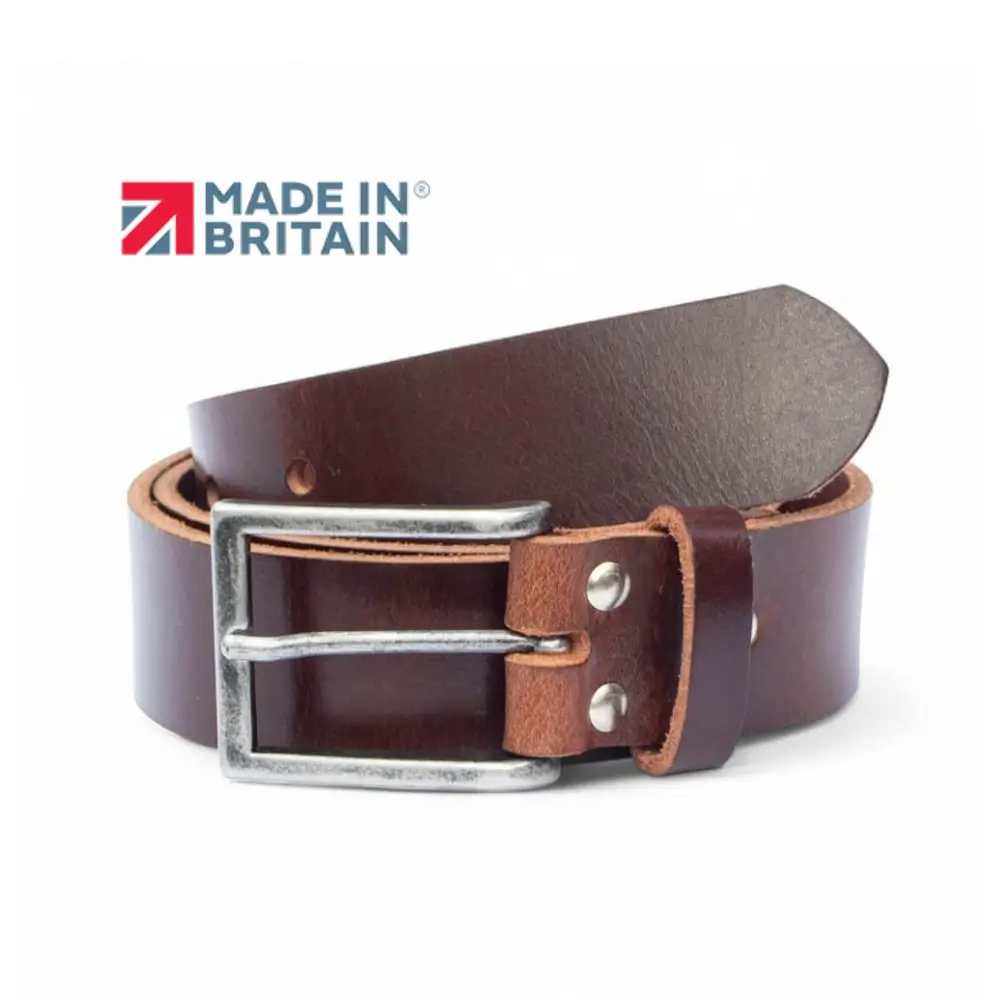 Full Grain Leather Belt 35mm Chocolate Front View Chocolate brown full-grain leather belt 35mm with metal buckle – front view