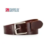 Premium Handmade Leather Belt 40mm Chocolate Front View Chocolate brown 40mm handmade full-grain leather belt with metal buckle – front view