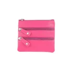 Front view of Coin Purse Style 1751 in berry with 3 zipped coin pockets and key fob