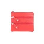 Front view of Coin Purse Style 1751 in red with 3 zipped coin pockets and key fob
