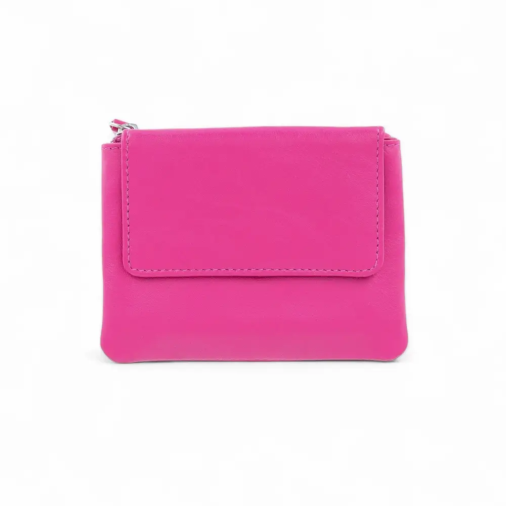 Berry color soft leather coin purse with flap opening and zip top – Coin Purse Style 1760