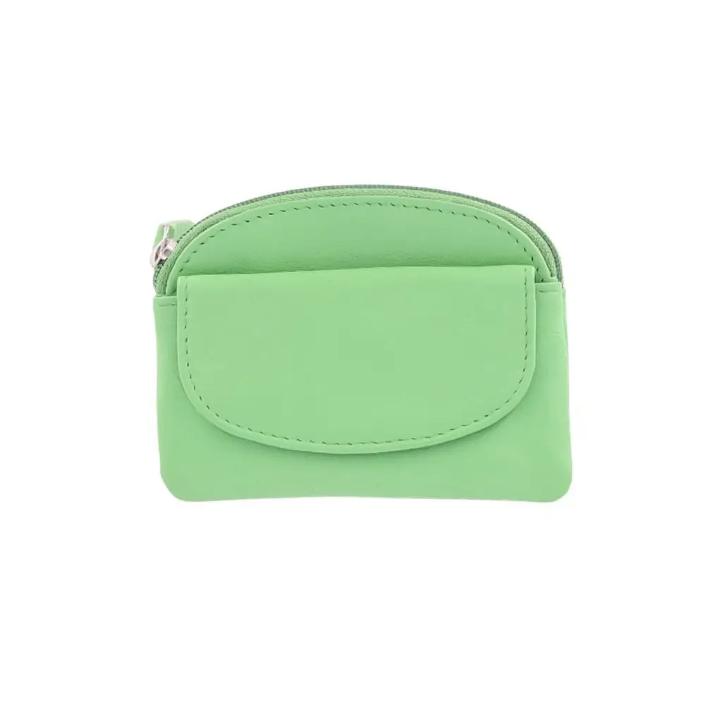 Front view of Coin Purse Style 1761 in green with front flap and top zipper