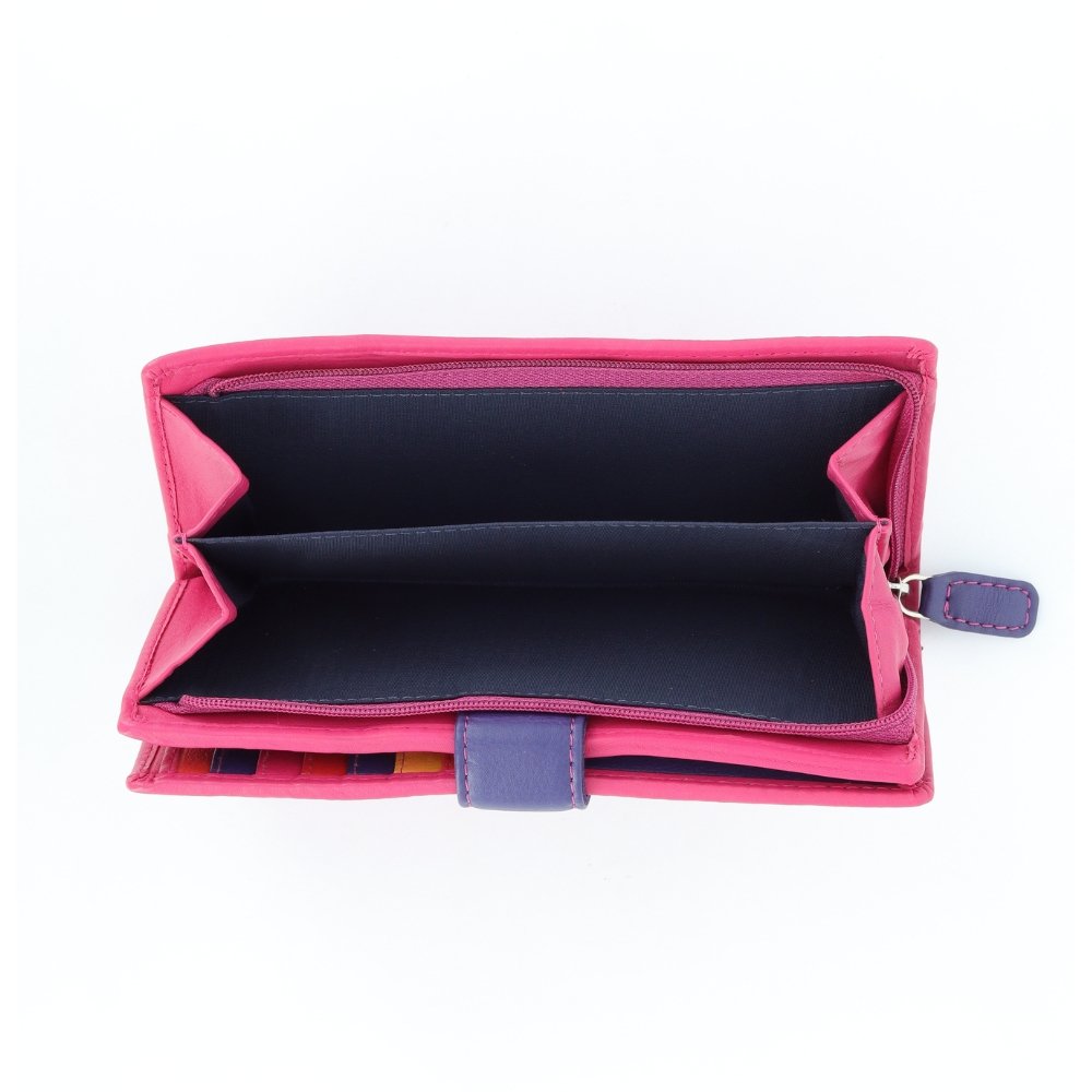 Top View – Multicolour RFID Secure Bifold Leather Card Holders 16082 Top view of multicolour RFID Secure bifold leather card holders arranged together showing tab fasteners