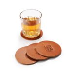 Tan leather coaster with custom embossing UK Made