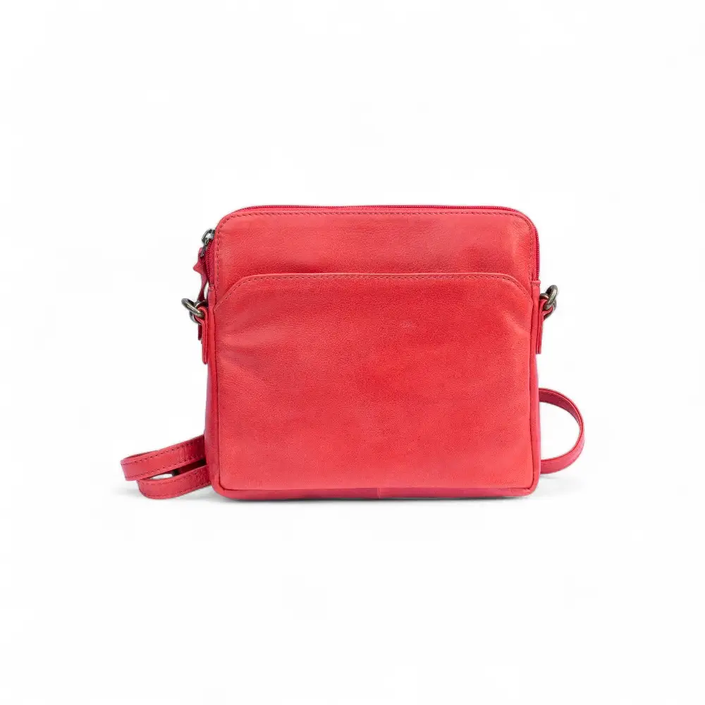 Front view of Washed Cancun Small Crossbody Bag Sofia 1202 in red genuine leather