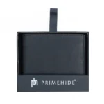 Black genuine leather RFID wallet with a sleek, classic front design.